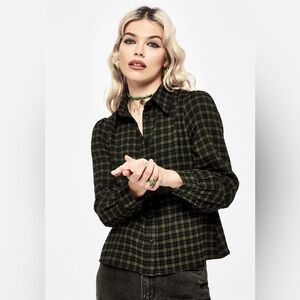 NWT Disturbia Terra Cotton Check Button Up Shirt US 12 / UK 16